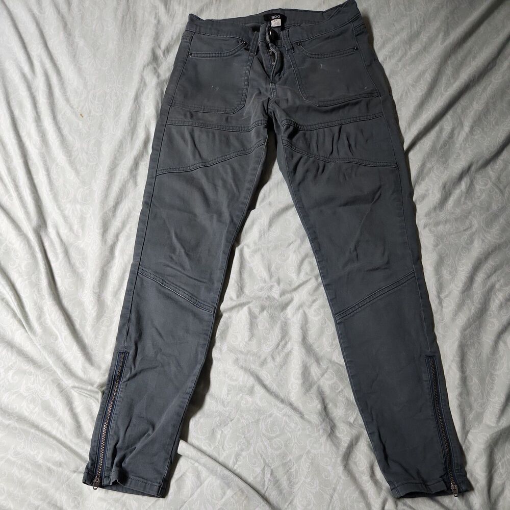 BDG Womens Streetwear Pants Sz 27 Gray Cotton Tapered Stretch Casual Moto Style